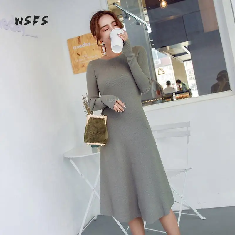 Женское трикотажное платье миди Wsfs черное хаки серое винтажное облегающее