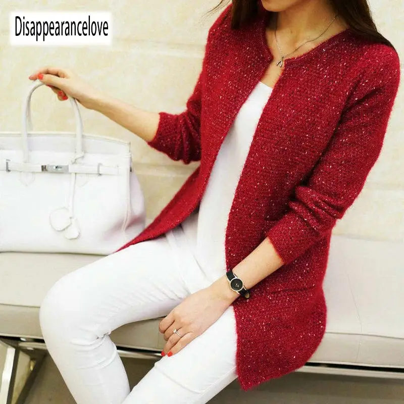 

DisappeaRanceLove 2021 Autumn Winter Fashion Women Long Sleeve Loose Knitting Cardigan Sweater Female Pull Femme