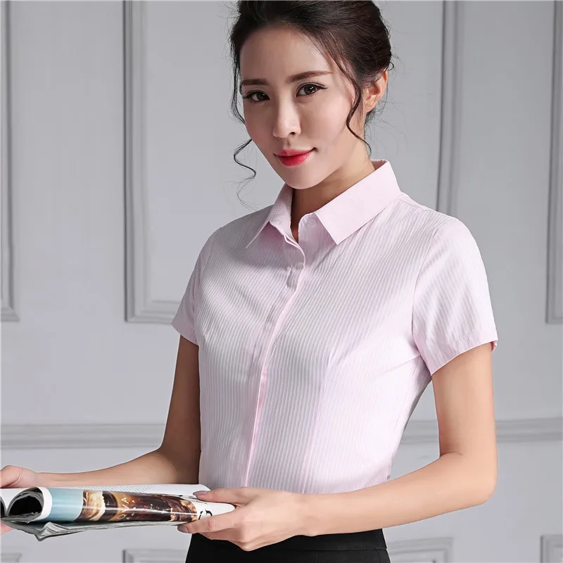 OL элегантная полосатая рубашка женская с коротким рукавом деловая темными