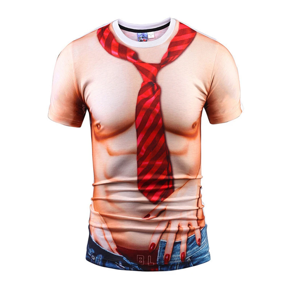 

Summer Men's New Short Sleeve T-Shirt Slim Fit Digital Muscle 3D Print Cosplay Anime Costume