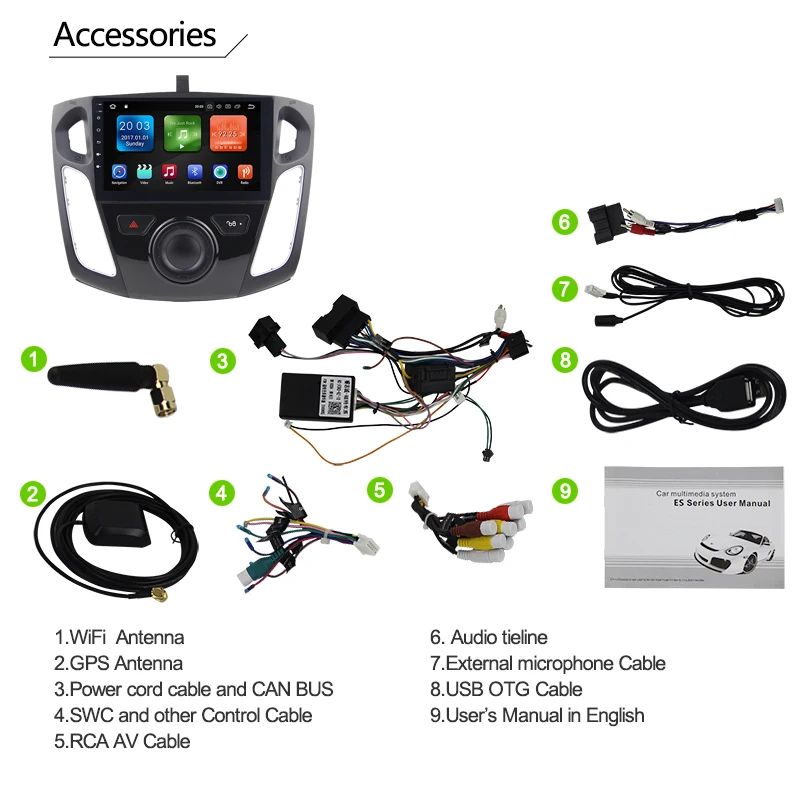 Eunavi 9 дюймов Android 8 0 автомобильный dvd видео gps плеер для Ford focus 2012 + wifi 4G BT радио RDS PX5 32G