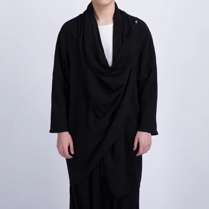 Традиционная китайская одежда для мужчин хлопок лен длинный Тренч Hanfu кунг-фу