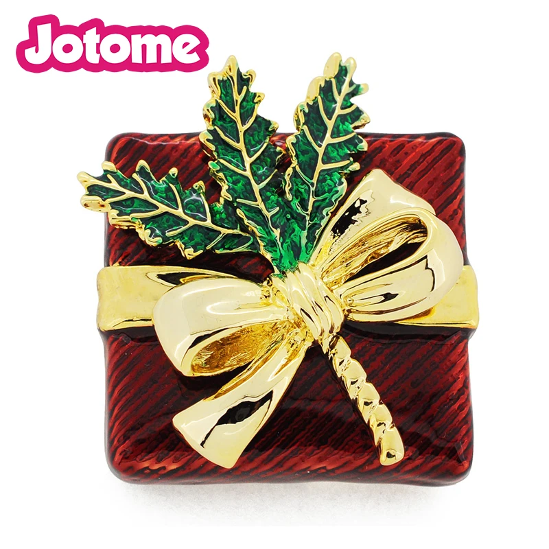 

100pcs/lot Large Red Giftbox With Golden Bow Pin Brooch