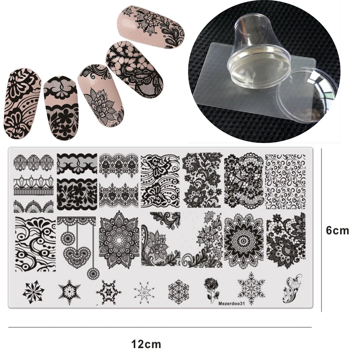 Mezerdoo31 and Stamp 1 Nail Art шаблона плиты+ 1 ясно желе штамп Стампер скребок набор для ногтей трафарет 12*6 см маникюр ногти плиты изображения - Цвет: Mezerdoo31 and Stamp