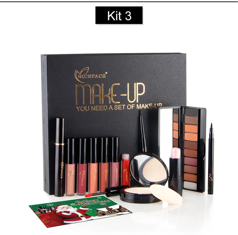 NICEFACE(лучший подарок) Makup набор инструментов 13 шт. Косметика для макияжа в том числе подводка для глаз матовая помада карандаш для бровей прессованная пудра