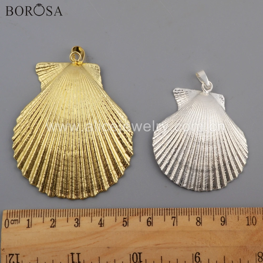 

BOROSA 5/10PCS New Arrival Gold Electroplated Natural Scallop Shell Pendant Beads for Necklace Jewelry G1760 G1760-N