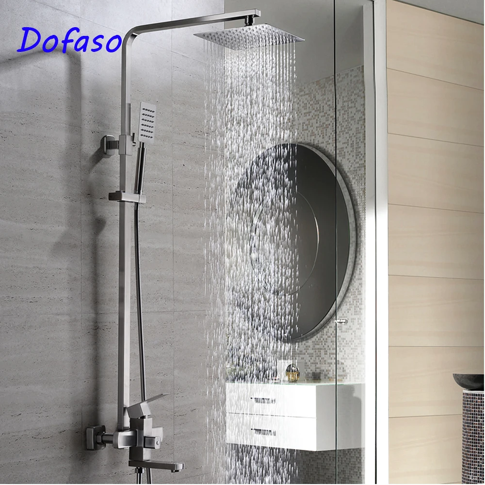Душевая система Dofaso с квадратной трубой и верхней насадкой 20 см 304|bath shower faucet|shower