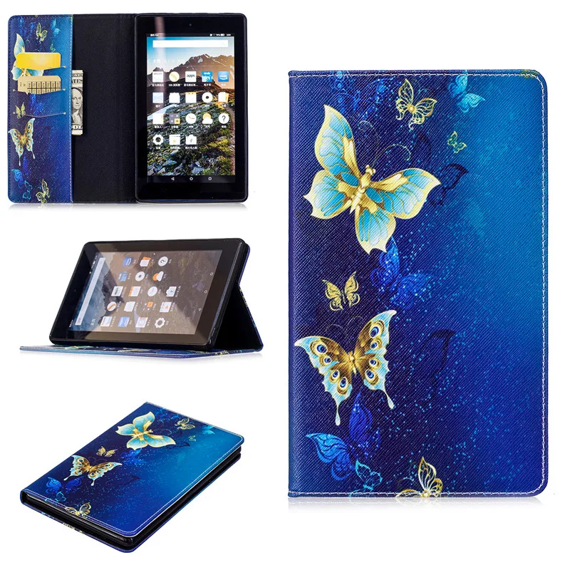 

Cute Painted Flip PU Leather Case Capa For Kindle Fire 7 2017 Fundas For Amazon New Kindle Fire 7 2017 Tablet Stand Cover Coque