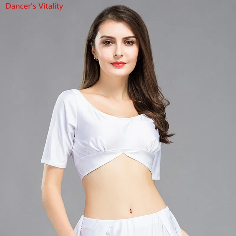 2018 New Belly Dance Top Spandex Half Sleeves Tees Round Neck Jacket 6 Colors Purple Blue Black White Red | Тематическая одежда и