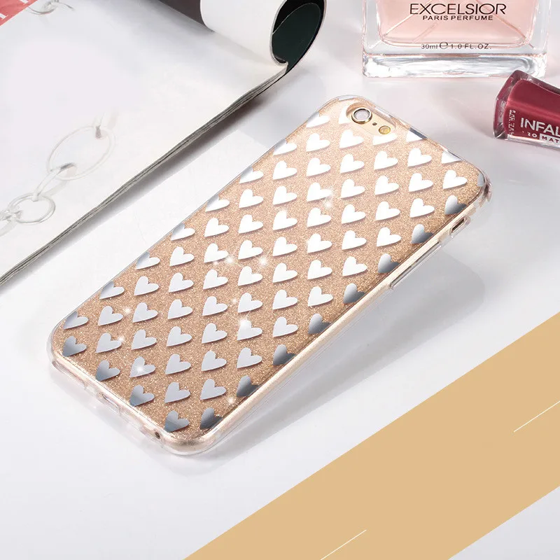 New Bling Gold Pink Love Heart Phone Case TPU Glitter for iphone7 8plus 6s 6Plus iphoneX Silicon Back Skin Cover |