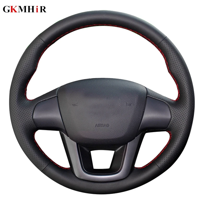 Hand-stitched Black Artificial Leather Car Steering Wheel Covers For KIA RIO 2011 2012 2013 2014 Car accessories