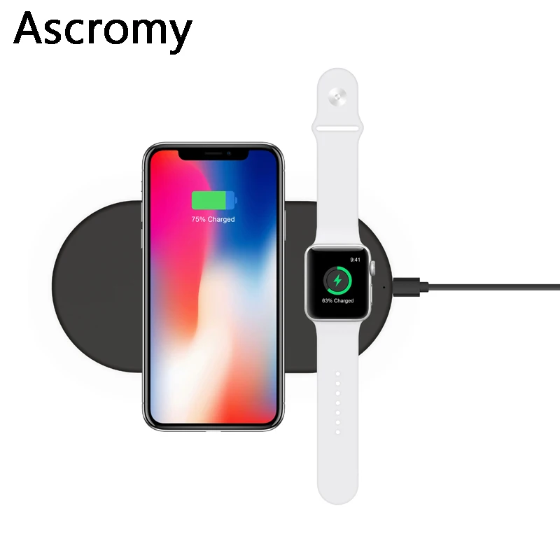 Ascromy двойное Беспроводное зарядное устройство 2 в 1 Qi Быстрая зарядка для iPhone X 8 Plus