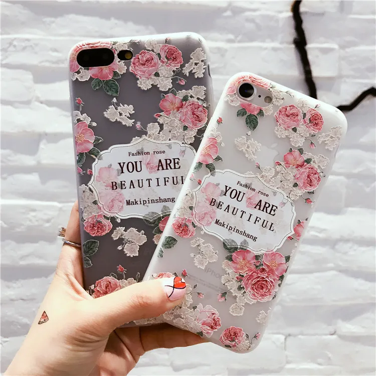 Silicone Protect For iPhone X XS 7 8 Plus 6s 5s Case 3D Flower Patterned Cover for Korea Style Soft Coque Capa |