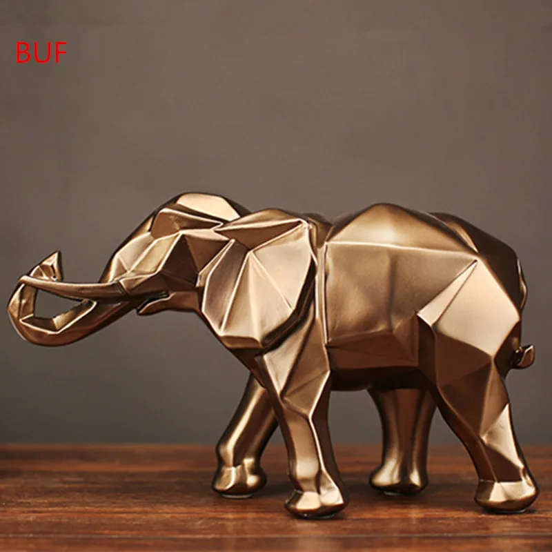 

BUF Retro Copper Geometric Elephant Modern Abstract Resin Statue Creative Home Decoration Jewelry Small Ornaments