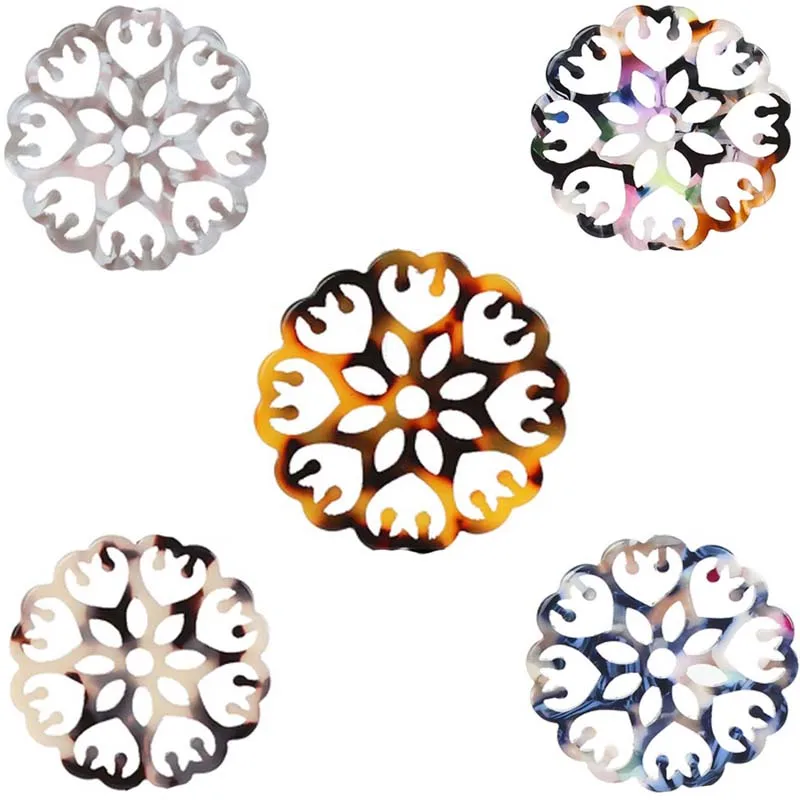 5 шт. коннектор из ацетатной смолы коричневый серый ажурный цветок Круглый