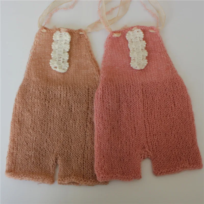 Newborn Mohair Romper with Chiffon Ribbon Shorts Photo Prop |