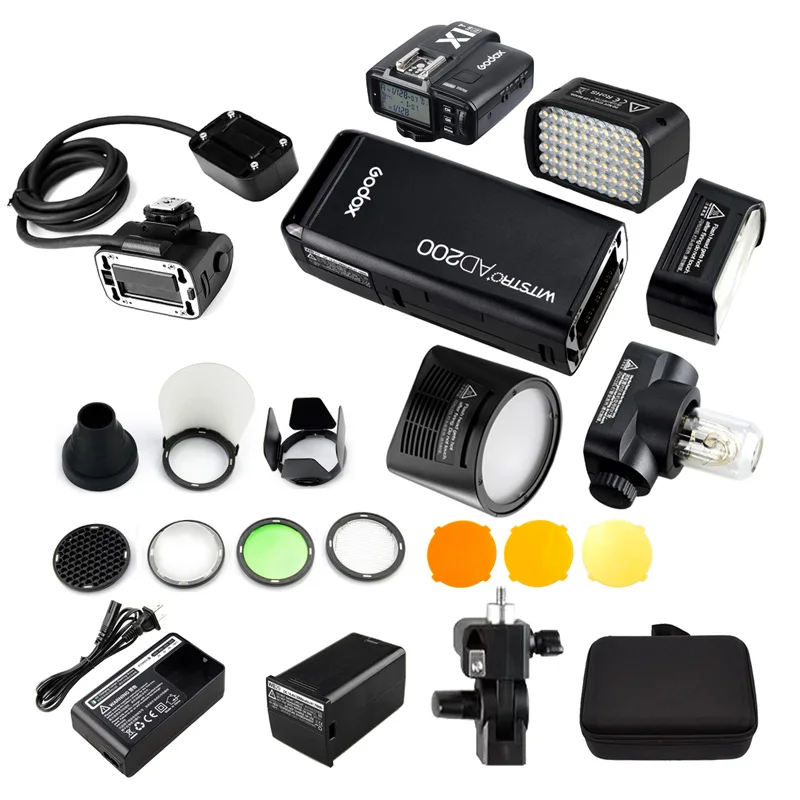 

Godox 2.4G TTL HSS Pocket Flash AD200 + 4 Light Heads (H200R /H200/H200J/AD-L) + EC200 Extension Adapter + AK-R1 Accessory Kit