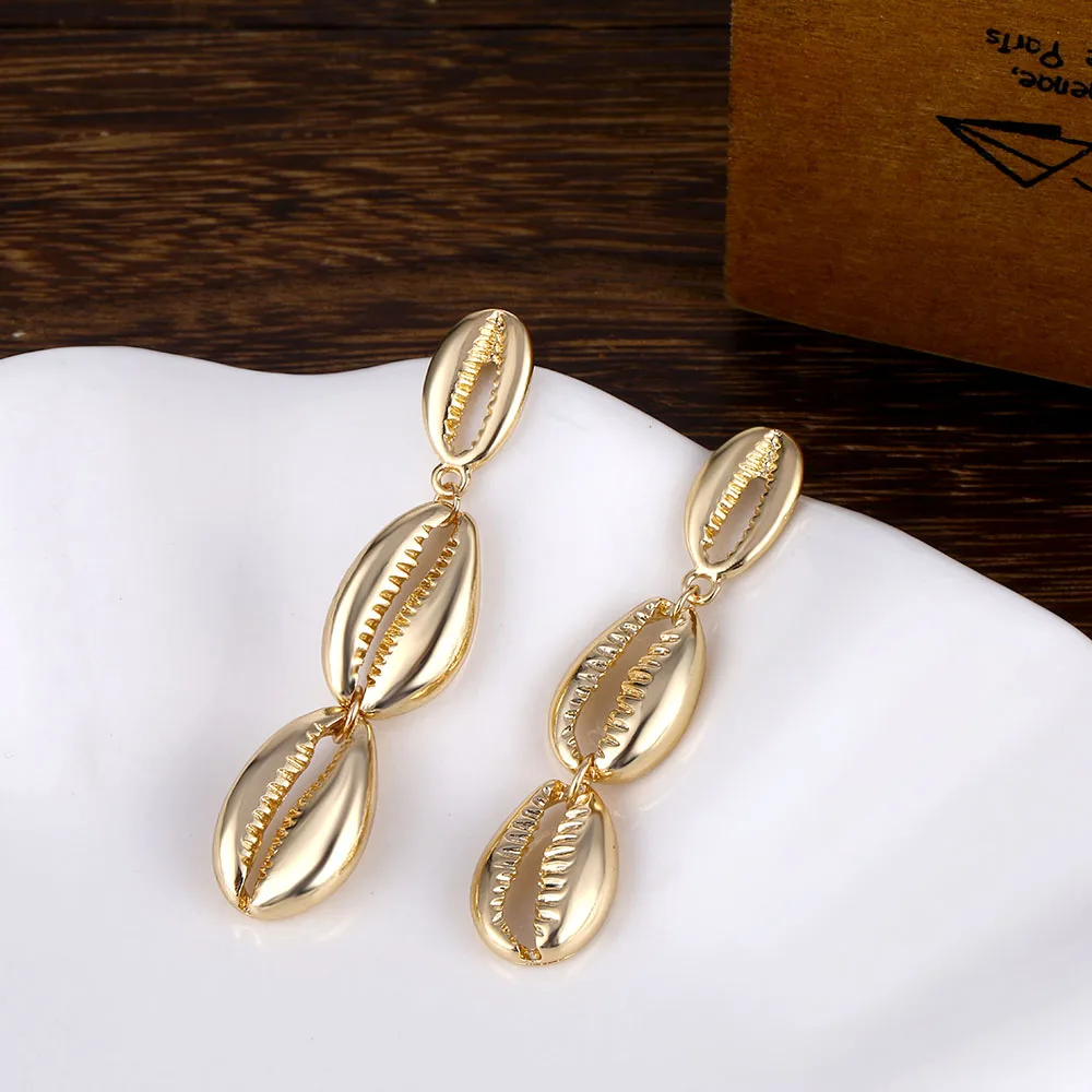 Женские Винтажные висячие серьги FAMSHIN оболочка золотого цвета геометрические