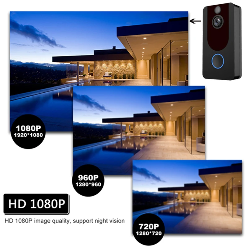 1080P дверной звонок, WiFi, умный беспроводной дверной звонок для безопасности, умный домофон, запись с дистанционным управлением, водонепроницаемый, видео, облачное хранилище, дверной телефон