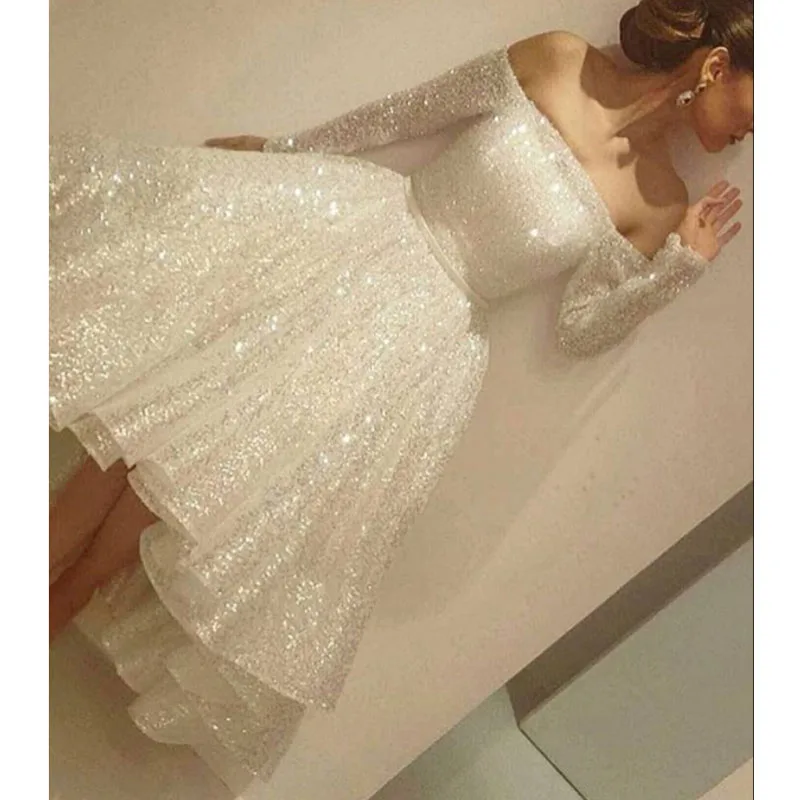 С плеча Длинным Рукавом Платья Выпускного Вечера 2017 Vestido де феста Chic Чай Длина