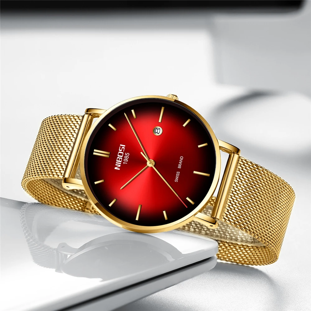 Мужские наручные часы reloj hombre водонепроницаемые ультратонкие с сетчатым