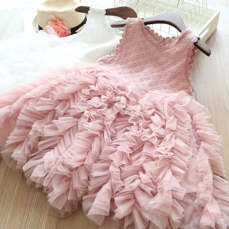 Girls Pink Princess Dress Summer Cute Embroidery Clothing Children Lace Tutu Graduation Gowns Vestidos Infantil Menina | Детская одежда