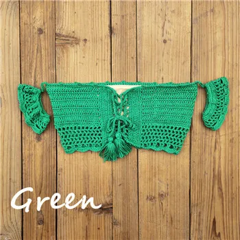 Green Top Ручная вязанная Цветочная юбка, женский купальник, сексуальный пляжный бикини, накидка, юбка в стиле бохо, эластичный пояс, кисточки - Цвет: Green Top