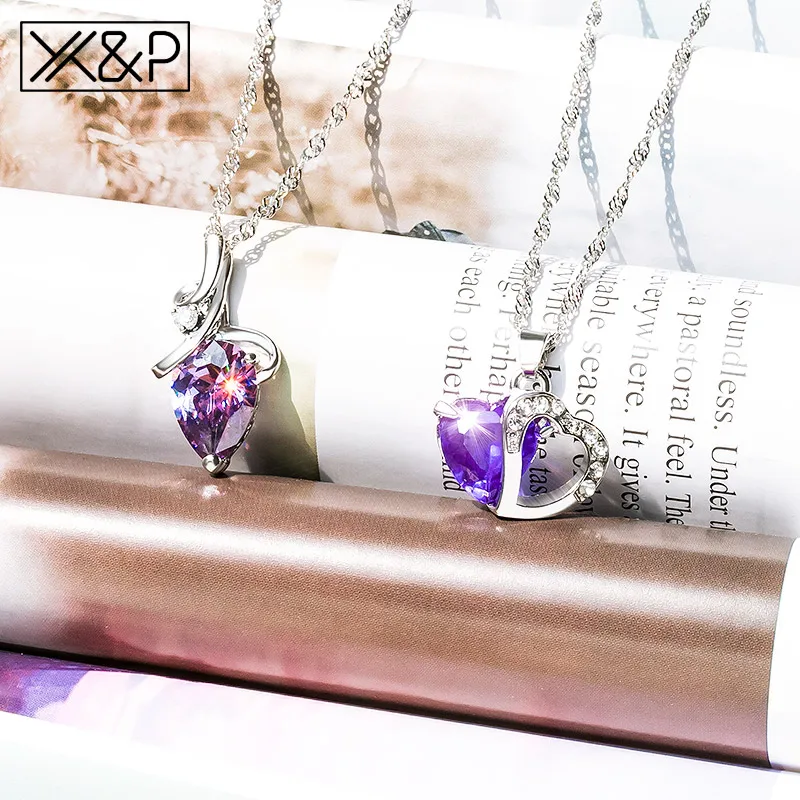 X & P очаровательное разноцветное серебряное ожерелье с подвеской в виде сердца и