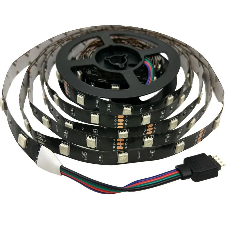Черный цвет, 5 м RGB Светодиодные ленты DC 12V SMD 5050 не Водонепроницаемый Гибкая ленточная Красочные Веревка светильник струнные лампы+ светодиодный контроллер+ Мощность