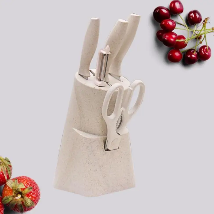 Wheat knife holder 6 шт набор кухонных ножей из нержавеющей стали лезвия наборы шеф-ножей Santoku инструменты для приготовления пищи Кухонные с подарочной коробкой - Цвет: Wheat knife holder