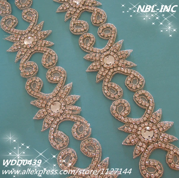 (10 YARDS )Wholesale beaded bridal crystal glass silver clear rhinestone iron on trim applique for wedding dress sash WDD0439 | Дом и сад