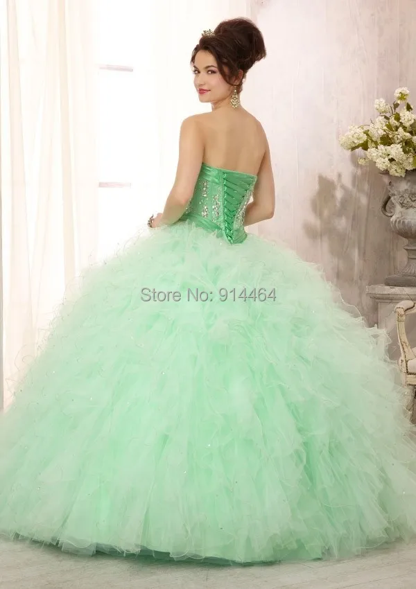 Modern Sweetheart Quinceanera Dresses Green vestido de debutante para 15 anos Long Open Back Party Gowns 2014 | Свадьбы и торжества