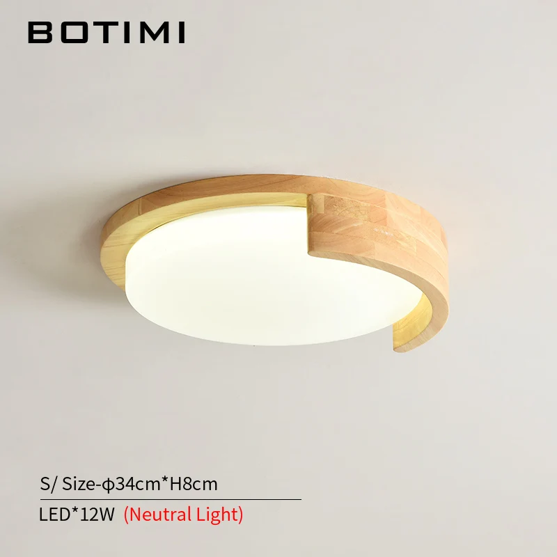 S-Neutral Light BOTIMI деревянный 220V светодиодный потолочный светильник с акриловым абажуром для спальни деревянный круглый каркас поверхностного монтажа освещение для комнаты - Цвет корпуса: S-Neutral Light