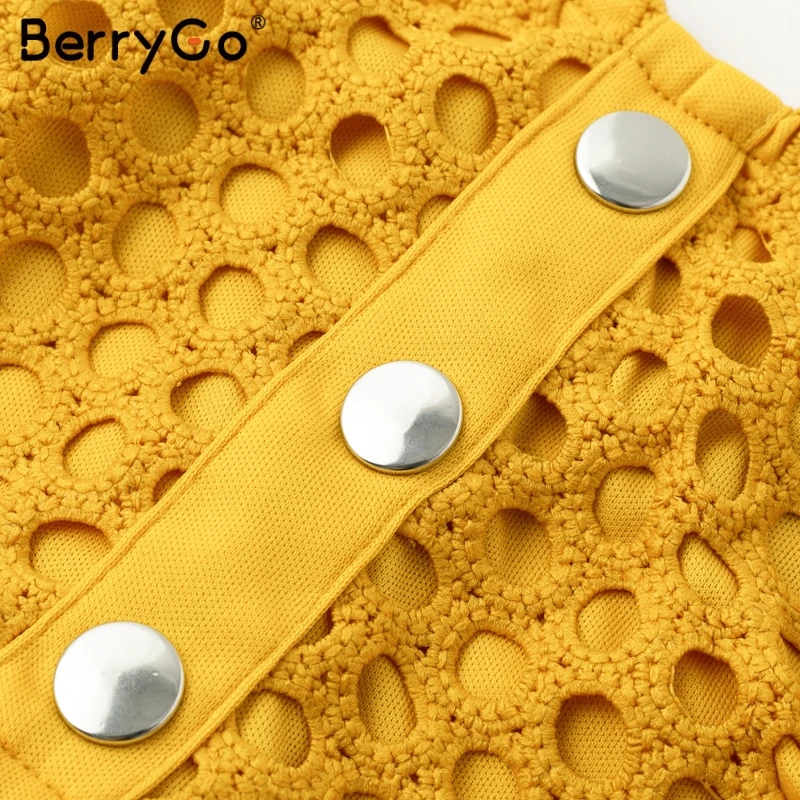 BerryGo женское платье кружевное платье открытое из двух частей Спагетти ремень Кнопка женский летний сарафан элегантные дамы миди платье