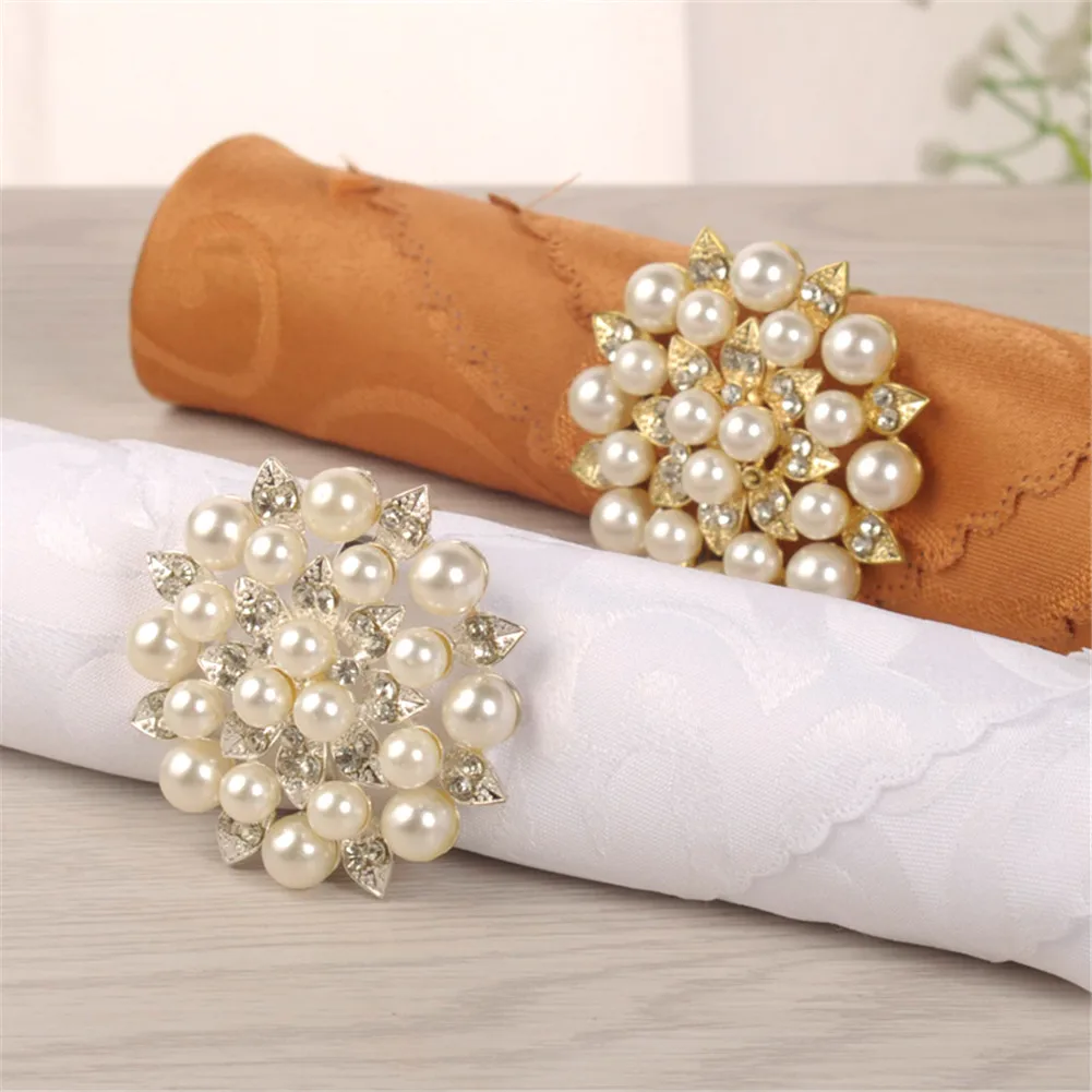 4/5/6/12 pcs кольца для салфеток Пластик смоляная салфеточница пряжки жемчужные Бумага бантики Держатель Круглое украшение для крестин вечерние Свадебная вечеринка поставки