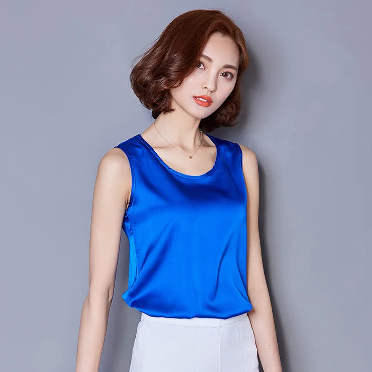 Женщины подражали Шелковый конфеты цвет Slim Fit летняя майка Прохладный блузки