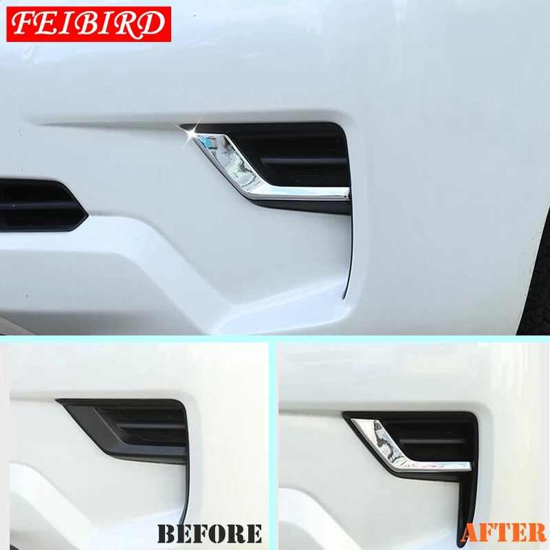 

Bright Silver Style For Toyota Land Cruiser Prado FJ150 2018 ABS Outside Front Fog Light Lamp Eyelid Eyebrow Panel Cover Trim