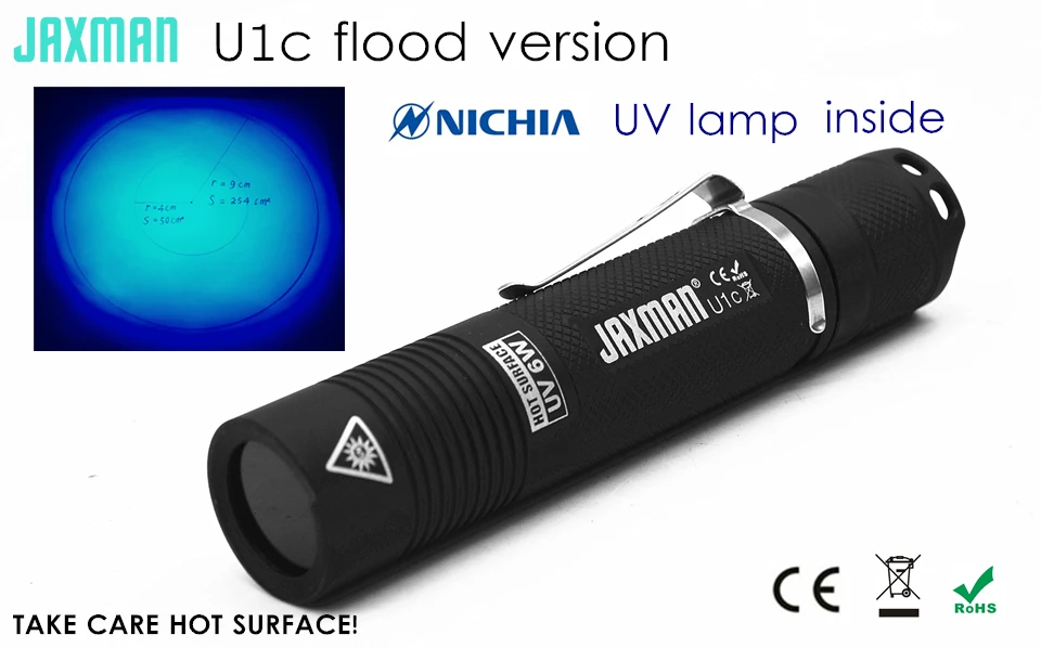 Jaxman U1c прожектор и гладкое пятно Nichia УФ светодиодный лампы 365nm 18650 светодиодный фонарик