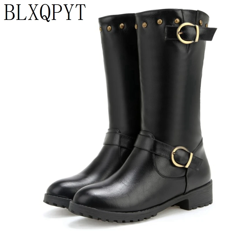 

BLXQPYT Big Size 33-46 for Women Med Heel Warm Short boots Autumn Warm Winter Shoes Round Toe Platform Knight New Boots H8-2