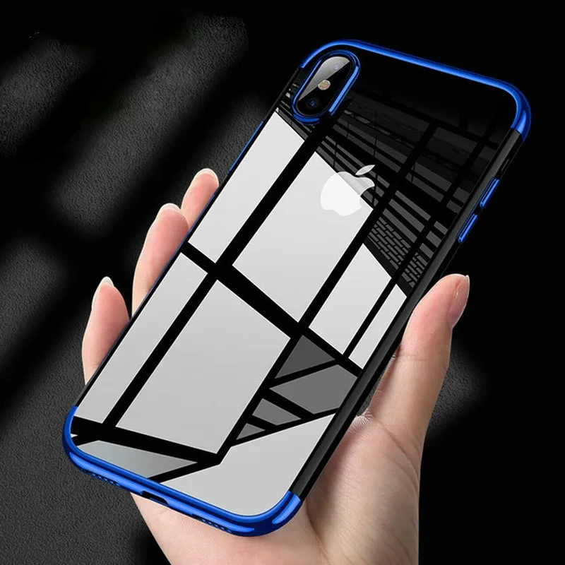 Прозрачный силиконовый чехол с покрытием для iPhone X 7 8 Plus XS прозрачный мягкий 11 pro