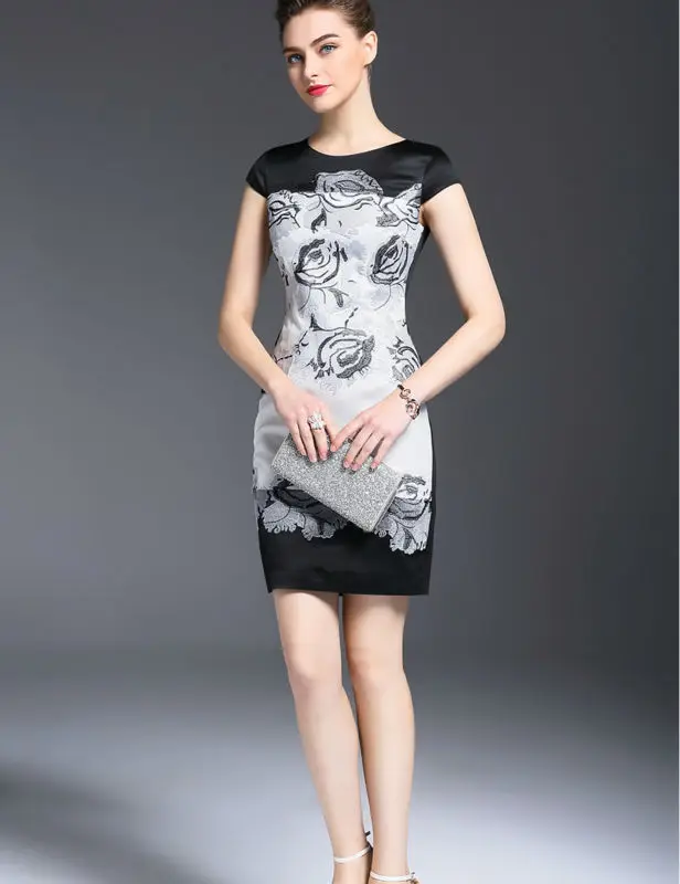 Women dress vintage flower embroidery patchwork OL office ladies dresses C3716 | Женская одежда
