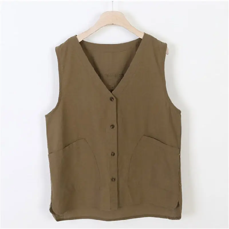 Женский жилет из хлопка и льна повседневный с V образным вырезом модель f798