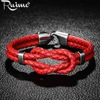 RUIMO Модный женский браслет на запястье 316L из нержавеющей стали Пряжка счастливый красный узел очаровательные плетеные кожаные веревочные браслеты и браслеты
