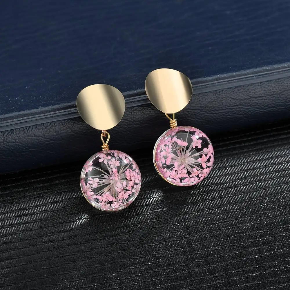 New Metal Sequins Round Earrings Transparent Glass Ball Flowers Dangle Drop For Women Fashion Jewelry Oorbellen Brincos | Украшения и