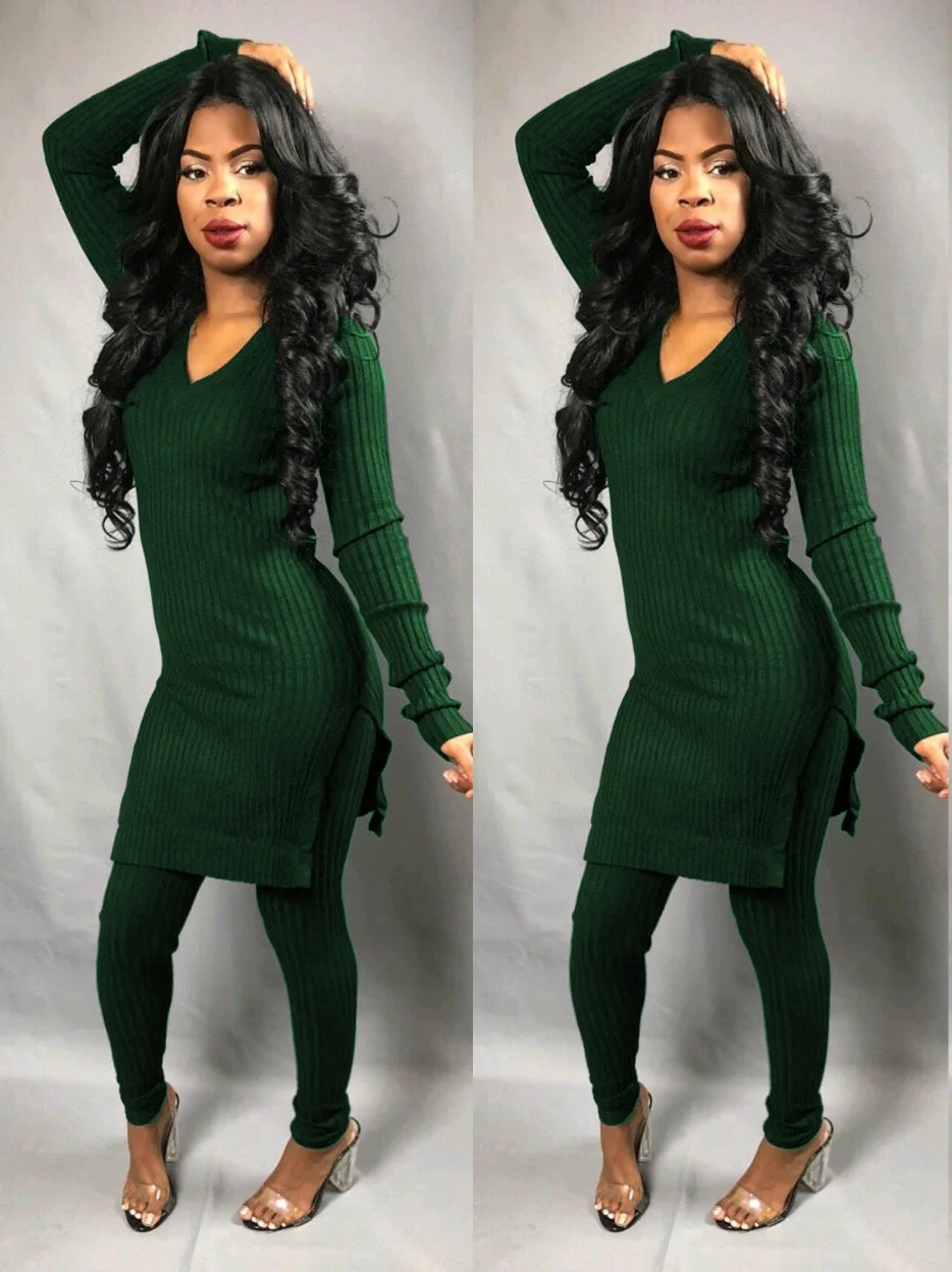 2 Two Piece Set Women Clothes Autumn Winter Outfits Long Sleeve Knit Sweater Tops+Bodycon Shorts Suit Sexy Matching Sets