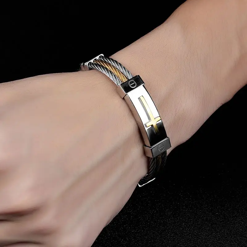 Мужской браслет из нержавеющей стали с крестом|pulseira masculina|mens bracelet banglefate love |