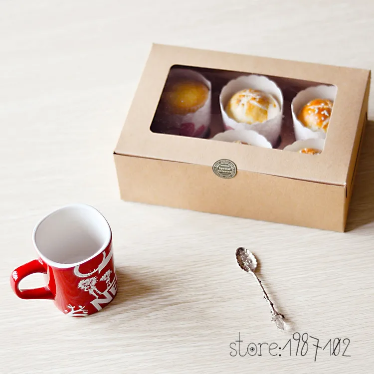 

10pcs White kraft paper 6 cupcake boxes DIY party gift box cookies snack candy box Baking packing boxes