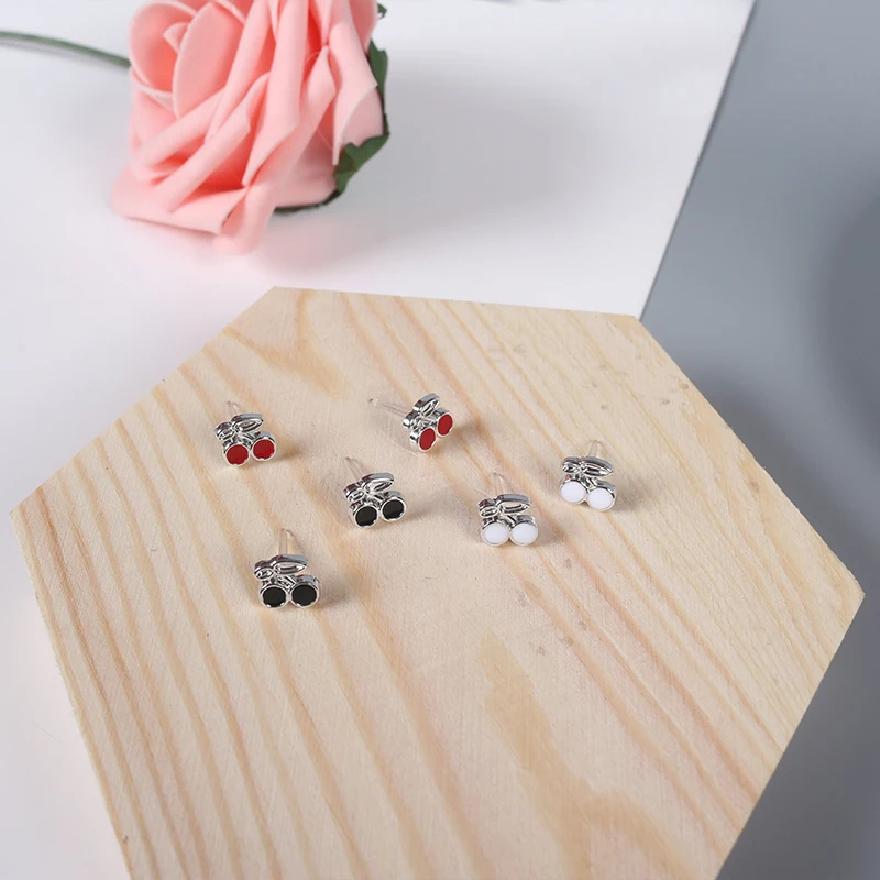 

Cute Romantic Tiny Cherry Stud Earrings White Black Red Cherry Hypoallergenic Fruit Stud Earrings for Women Girl Student Gift