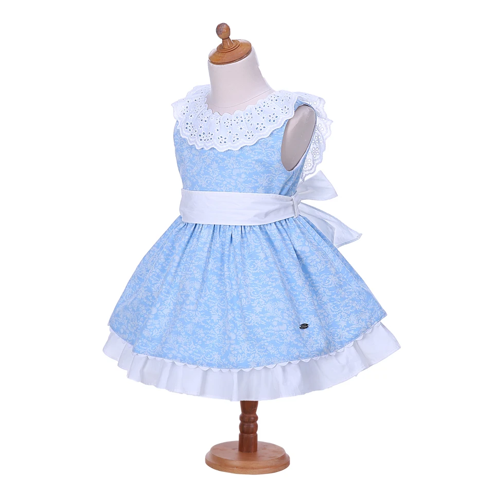 Pettigirl Girls Flower Dresses Summer Blue Kids Dress With Headband Girl Lace Collar Boutique Clothing G-DMGD001-1294 | Детская одежда