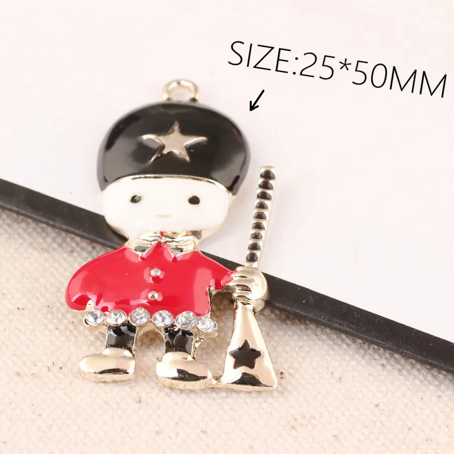 

Hot selling 10 Pcs/Lot 25mm*50mm Silver Alloy Enamel Rhinestone Soldier Charm DIY Handmade Craft For Jewelry Accessories Making